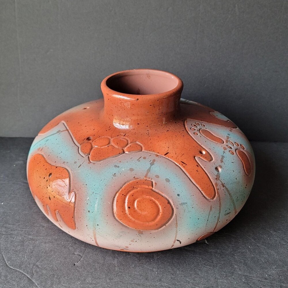 Vintage Cleo Teissedre Terracotta Art Pottery Vase Native American 1992
